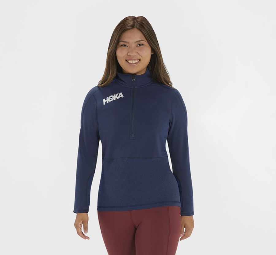 Dámske Tričká Hoka One One Zlavy - Half Zip Mid Layer - Námornícka Modrá Modre 76309-NCAS